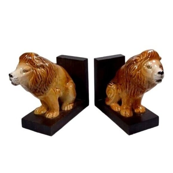 Ronzon, or Intrada ? Other - Vintage Italian Ceramic Majolica Lion Sculpture Statue Bookends Made In Italy